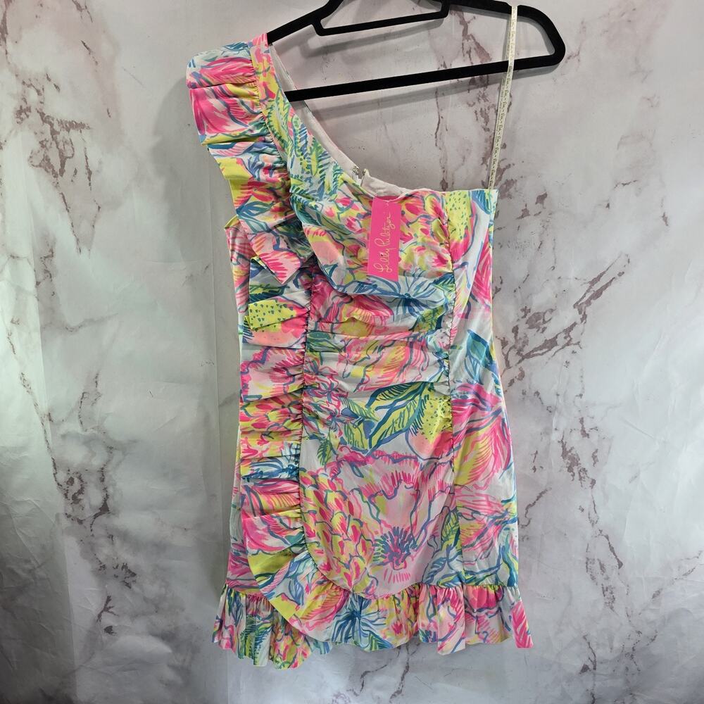 Lilly Pulitzer Dress Womens 6 Small Tiffani Fiesta Bamba Ruffle One Shoulder